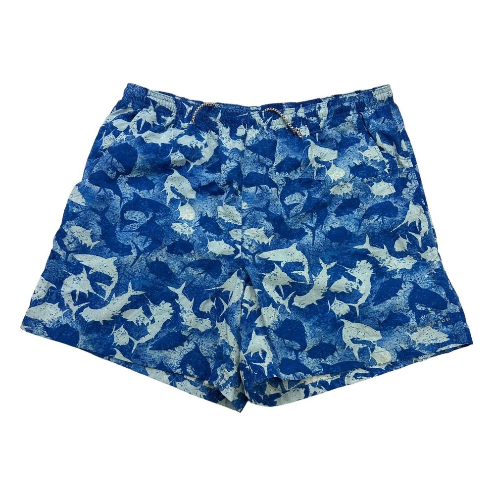 Columbia Swim Trunks Mens XL Blue Shark Fish PFG Omni Shade Fishing Mesh Lined